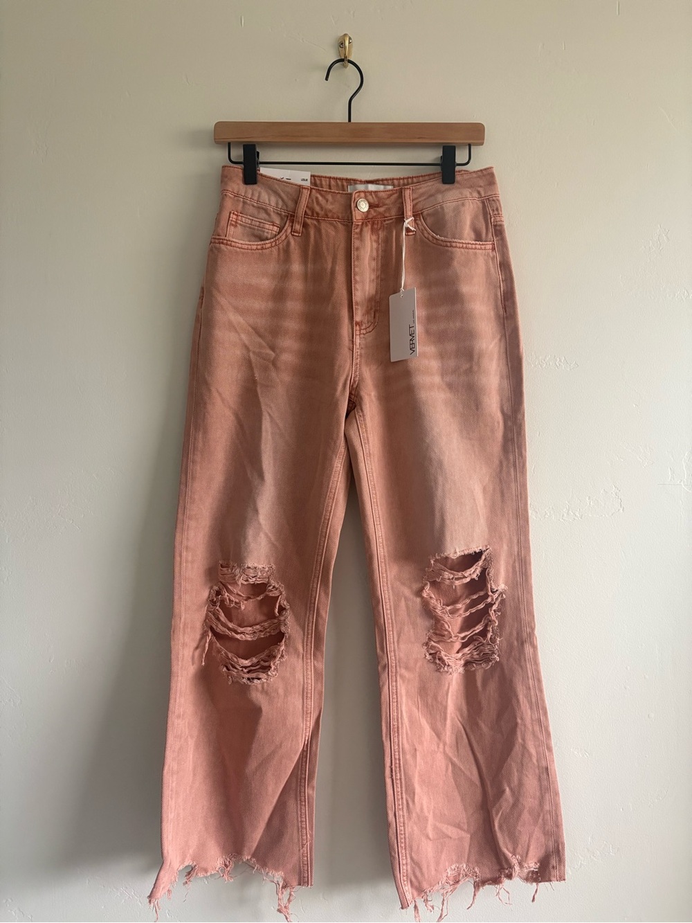Vervet High-Rise Distressed Wide-Leg Jeans - Dusty Rose
